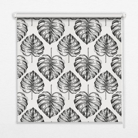 Innenrollo Fensterrollo - Rollo ohne Bohren - Sichtschutzrollo - Lichtdurchlässiges Rollo - Rechteckiges - Rollo - (100 cm x 180 cm) - Graue Blätter (1/5)