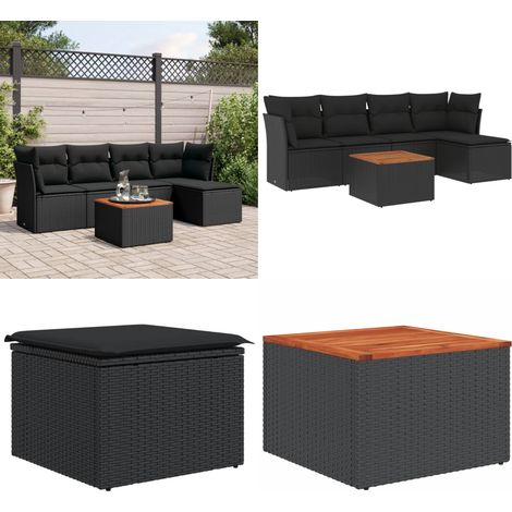 6-tlg. Garten-Sofagarnitur mit Kissen Schwarz Poly Rattan - Gartenmöbel Set - Esszimmergarnitur Outdoor - Lounge Möbel - Rattan Gartenset - Balkonmöbel - Home & Living (1/5)