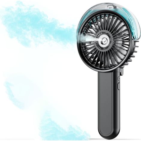 Portable fan with misting function, USB rechargeable, ideal for travel, camping, home and office, black (1/4)