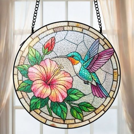 Vitrail colibri attrape-soleil 16 cm décoration fenêtre suspension élégante cadeau intérieur (1/5)