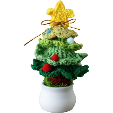 Arbre de Noël en Crochet Mini Arbre Bonsai Décoration Faite Main en Laine Verte pour Intérieur Bureau et Cadeau Festif Chaleureux (1/5)