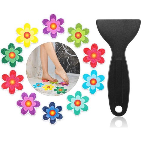 10 adesivi antiscivolo per vasca da bagno, adesivi antiscivolo per vasca e doccia, strisce adesive antiscivolo a forma di fiore (1/4)