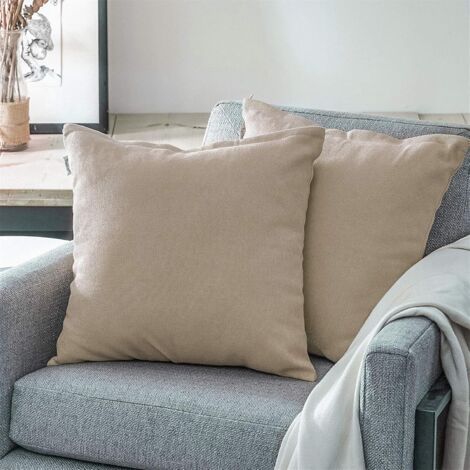 Housse de Coussin 45x45 Caramel Lot de 2 Decoration Salon Maison Chambre Ado Enfant Bebe Housses Coussins Canapé Lit Voiture Carrés Double Face Uni Chenille Doux avec Fermeture Eclair (1/5)
