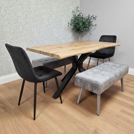 Dining Table Set with 2 Black Chairs and 2 Grey Benches Kitchen Dining Room Furniture