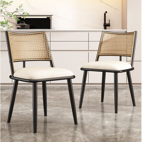 Lot de 2 chaises en rotin noir avec assise PU, légères et confortables,50×48×80cm (1/5)