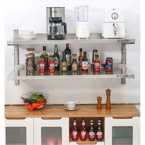 Etagère Murale en Inox sur Crémaillères 2 Niveaux - L 1200 x P 400 mm (1/5)