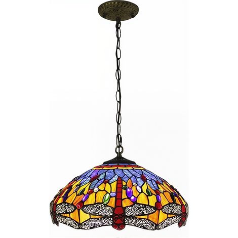 AUTRUCKER Tiffanystyle Taching vitrail Lampe suspendue, 30 cm Plafond Plateau Chandelier pour la salle à manger de cuisine Éclairage de foyer (1/3)