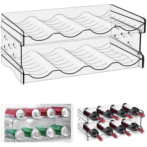 Porte Bouteille Plastique Empilable: 8 Bouteilles Étagère à vin, Range Bouteille Eau, Organiseur de Réfrigérateur, Support de Rangement Empilable en Plastique pour Cuisine, Réfrigérateur (1/5)