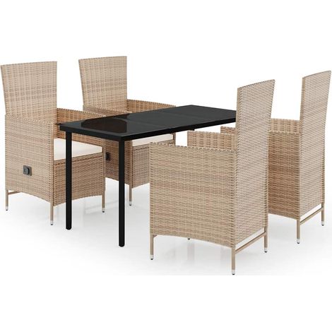 Maison Exclusive - 5-tlg. Garten-Essgruppe mit Kissen Beige (1/5)