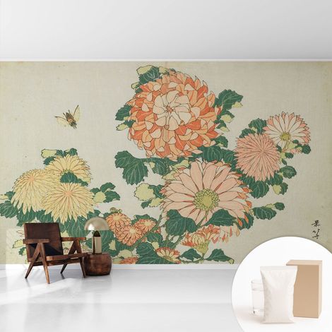 Tapete Vliestapete mit Kleber - abwaschbar - Arbeitszimmer - Esszimmer- Top Qualität Chrysanthemenblüten 416x254 cm