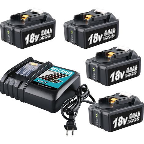 4 x BL1860 18 V 5,0 Ah Akku und 3 A DC18RC Ladegerät für Makita, kompatibel mit Makita 18 V LXT Li-Ionen-Akkus BL1850, BL1840, BL1830, BL1820, BL1815 (1/5)