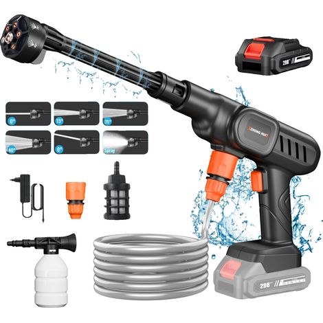 Pistola de agua de alta presión, boquilla 6 en 1, diseño inalámbrico, 1 batería de 10000 mAh. (1/2)