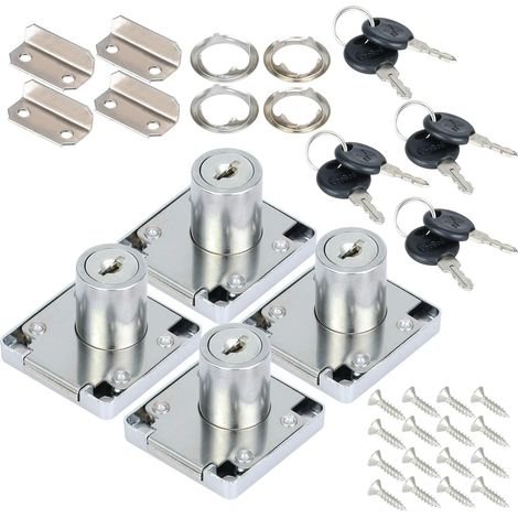 Lot de 4 serrures de placard de 22 mm avec clés universelles, serrures à came pour tiroir, boîte aux lettres pour meubles (1/5)