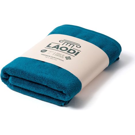 Serviette de douche 70 x 140 cm en 100 % coton - 570 g/m² - Absorbante et douce - Fabriqué au Portugal - Océan bleu profond (1/5)