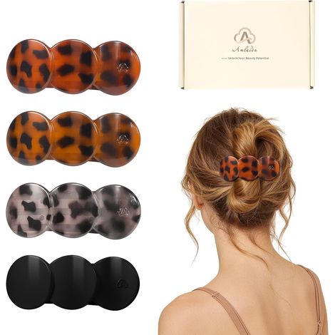 Pinces à cheveux plates moyennes pour femmes, pinces françaises pour cheveux épais ou fins, pinces canard latérales pour coiffage, conduite et yoga - Motif écaille, Lot de 4 (1/5)