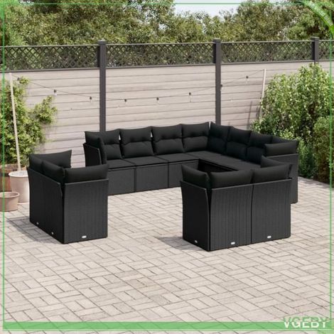 Salon de jardin - Ensemble modulable 11 pcs - Résine tressée noir - Rangement sous assise - Coussins déhoussables (1/3)