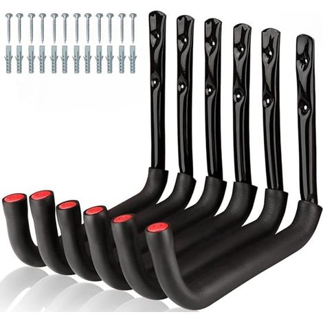6er-Pack Garagenhaken, robuste Stahl- und EVA-Haken für Fahrräder, Stühle, Schläuche, drinnen und draußen