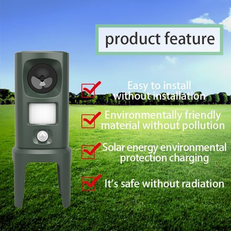 Répulsif ultrasonique solaire multifonction pour animaux et rongeurs – Émetteur lumineux rouge-blanc, étanche, avec capteur de mouvement et autonomie longue durée-lsw (1/4)