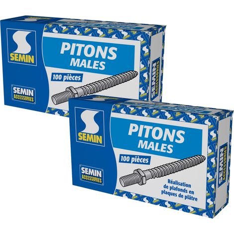 Semin – Pitons mâles pour faux plafond – Boite de 100 (lot de 2) – Acier zingué – Fixation robuste pour rénovation