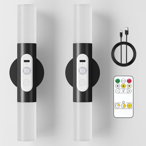 Lot de 2 Applique Murale Détecteur Mouvement LED Rechargeable Télécommande Rotation Escalier (1/5)