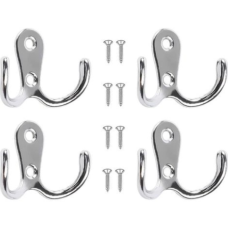 6er-Pack Doppelhaken aus Metall mit Schrauben zum Aufhängen von Kleidung, Hüten, Handtüchern, Schlüsseln, Küchenutensilien, für Wohnzimmer, Schlafzimmer, Badezimmer, Küche (Silber)
