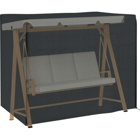 Housse de Protection balancelle de Jardin 3 places, bâche étanche et anti-UV 420D, dim. 2,20L x 1,25l x 1,72H m PE Noir (1/5)