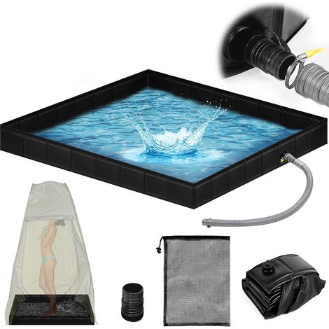Bac de douche portable amélioré 104,1 x 104,1 x 12,7 cm – Base antidérapante robuste avec trou de drainage et sac de rangement en maille Receveur de douche de camping pliable pour camping-car, plage, (1/5)