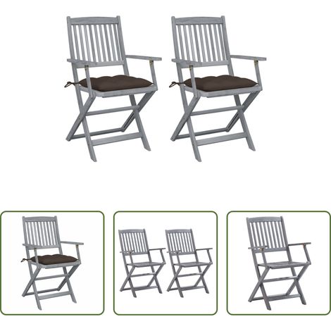 Akazienholz - Klappbare Gartenstühle 2 Stk. mit Kissen Massivholz Akazie (1/5)