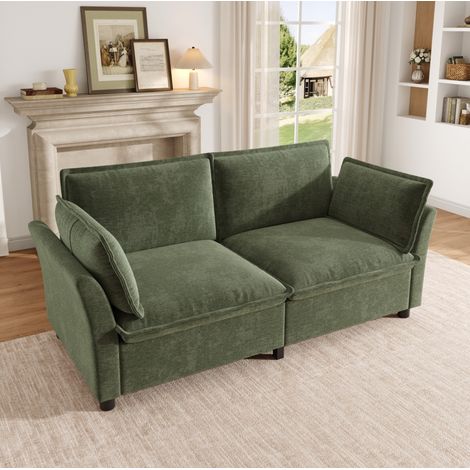 Divano a 2 posti 155x81x87 cm, seduta profonda, 2 cuscini per i braccioli, tessuto ciniglia per soggiorno - verde (1/5)