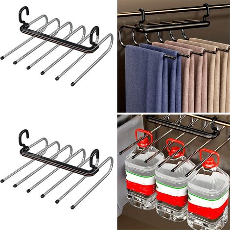 AUTRUCKER Lot de 2 cintres gain de place en acier inoxydable de type S avec design antidérapant, organiseur de placard pour jeans, pantalons, jupes et foulards (1/5)