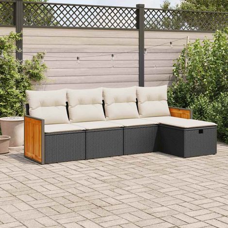 Set de muebles de jardín 5 pzas y cojines ratán sintético negro