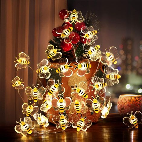 Guirlande lumineuse abeilles, 3 m, 30 LED, à piles, pour décoration intérieure et extérieure : chambre d'enfant, jardin, balcon, mariage, fête, anniversaire de printemps. (1/5)