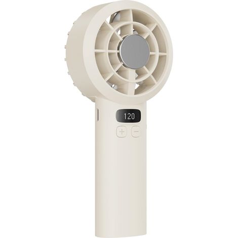 Ventilateur de Poche Rechargeable USB 2000mAh - Ventilateur Personnel avec Affichage LED, 120 Vitesses et Verrou de Sécurité - Pour Bureau, Chambre, Extérieur, Camping, Beige (1/5)