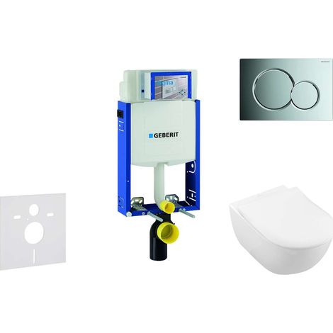 Geberit Combifix - Set per WC sospeso, modulo di installazione e copriwater Subway 2.0, DirectFlush, SoftClose, CeramicPlus a placca di comando Sigma01, cromo lucido 110.302.00.5 NI2