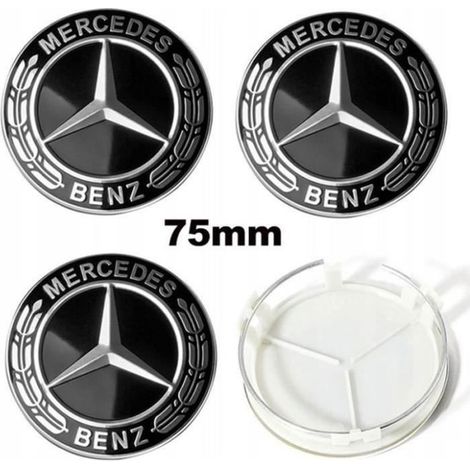 4pcs Centre De Roue 75mm Full Noir Mercedes Benz Logo Cache Moyeu Jante Emblème (1/3)