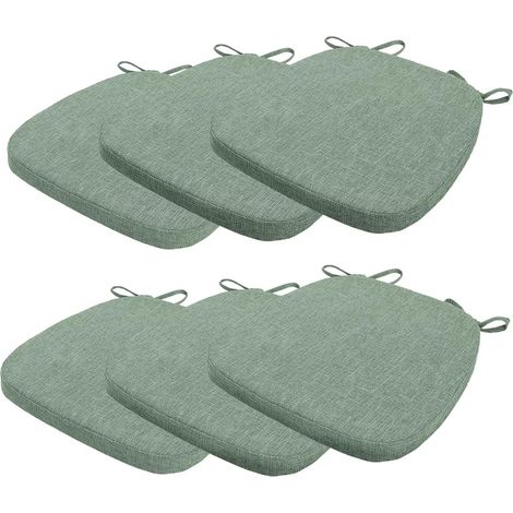 Set of 6 Chair Cushions 40 x 38 x 3 cm, with Straps, Removable Non-Slip Seat Cushion, Ideal for Kitchen and Living Room Decoration, Onyx Green (1/5)