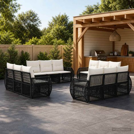 vidaXL Set Divano da Giardino 12 pz Nero e Bianco Crema polyrattan (1/5)