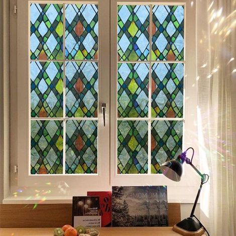 Fensterfolie, farbenfrohe geometrische Sichtschutzfolie, UV-Schutzfolie, selbstklebende Fensteraufkleber für Wohnzimmer, Schlafzimmer, Café, 43 x (1/5)