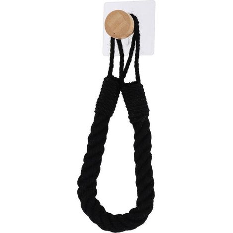 Derouleur papier wc ou porte serviettes corde + bambou sur sticker - noir -