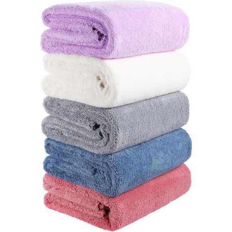 Ensemble de 5 serviettes et gants toilette en microfibre OUNONA , doux absorbants , polyester nylon