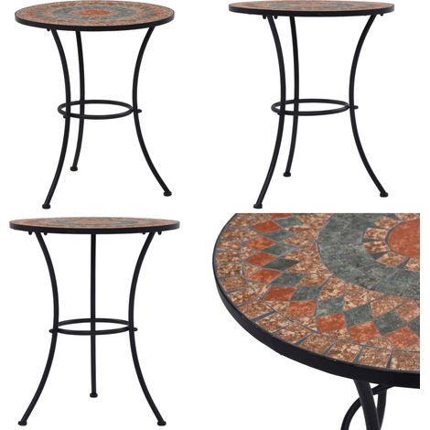 Tavolino da Bistrot con Mosaico Arancio/Grigio 60cm in Ceramica - Tavolino da giardino - Tavolino da caffè