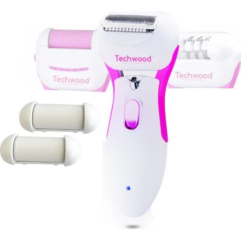 3 en 1 Epilateur-Rasoir-Râpe techwood TREP-351 240V avec 2 têtes de Rechange - Lumière éclairant la zone traitée (1/5)