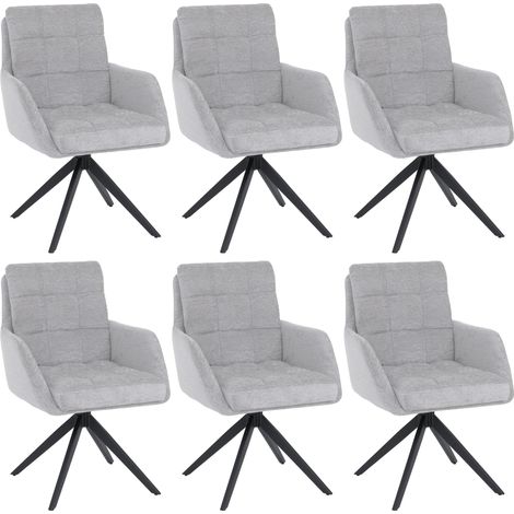 Set 6x sedie poltroncine con seduta girevole HHG-705 riposizionamento automatico seduta tessuto ciniglia, beige