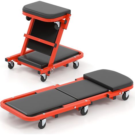 COSTWAY Folding Mechanic Creeper Bed with 6 Casters Convertible Workshop Stool (1/5)
