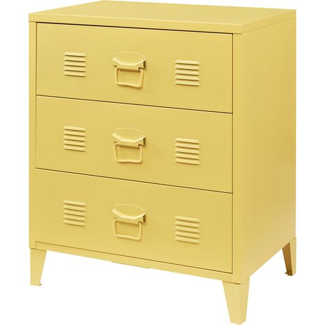 Pratica cassettiera/mobile contenitore in metallo per ingresso soggiorno o camera da letto con 3 cassetti acciaio 72 x 60 x 40 cm giallo 030009303