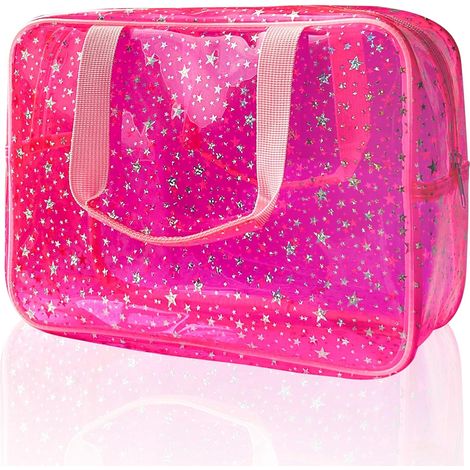 Pochette per cosmetici in PVC impermeabile con motivo a stelle, 38 x 12 x 20 cm, rosa, 11,81 x 5,12 x 8,27 pollici