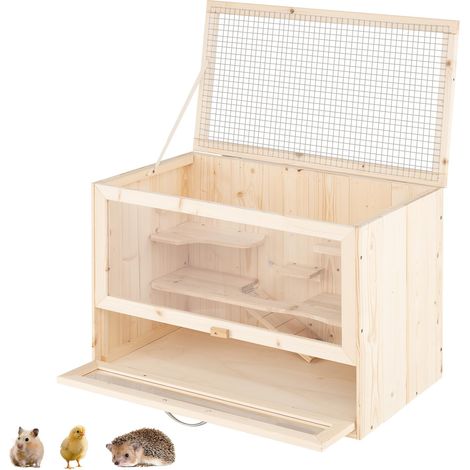 COSTWAY Gabbia per Criceti, Gabbia Criceti in Legno con Tetto Ribaltabile in Rete, Aree Multi-Scala, Rampa, Pannello in Acrilico e Porta Bloccabile, 60 x 35,5 x 42 cm (1/5)