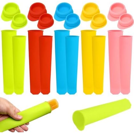 Lot 10 Moules Glaces Silicone, 5 Grands 5 Petits, Sans BPA, Réutilisables, DIY, Glace, Maison, Popsicle, Été (1/5)