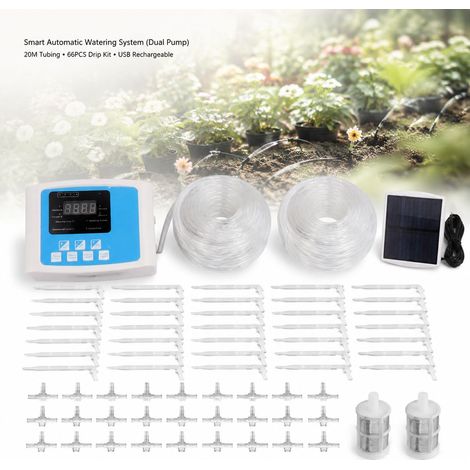 Toivize-Arroseur Automatique - Double Pompe - Bleu - 20m Tuyau - Batterie Intégrée - Kit Goutte-à-Goutte Intelligent pour Jardin (1/4)