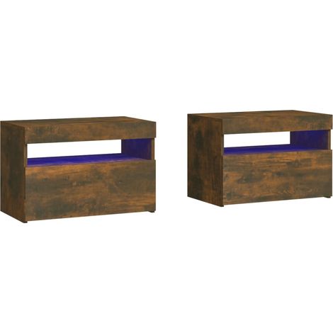 Mesitas de noche con luces LED 2 uds roble ahumado 60x35x40 cm vidaXL